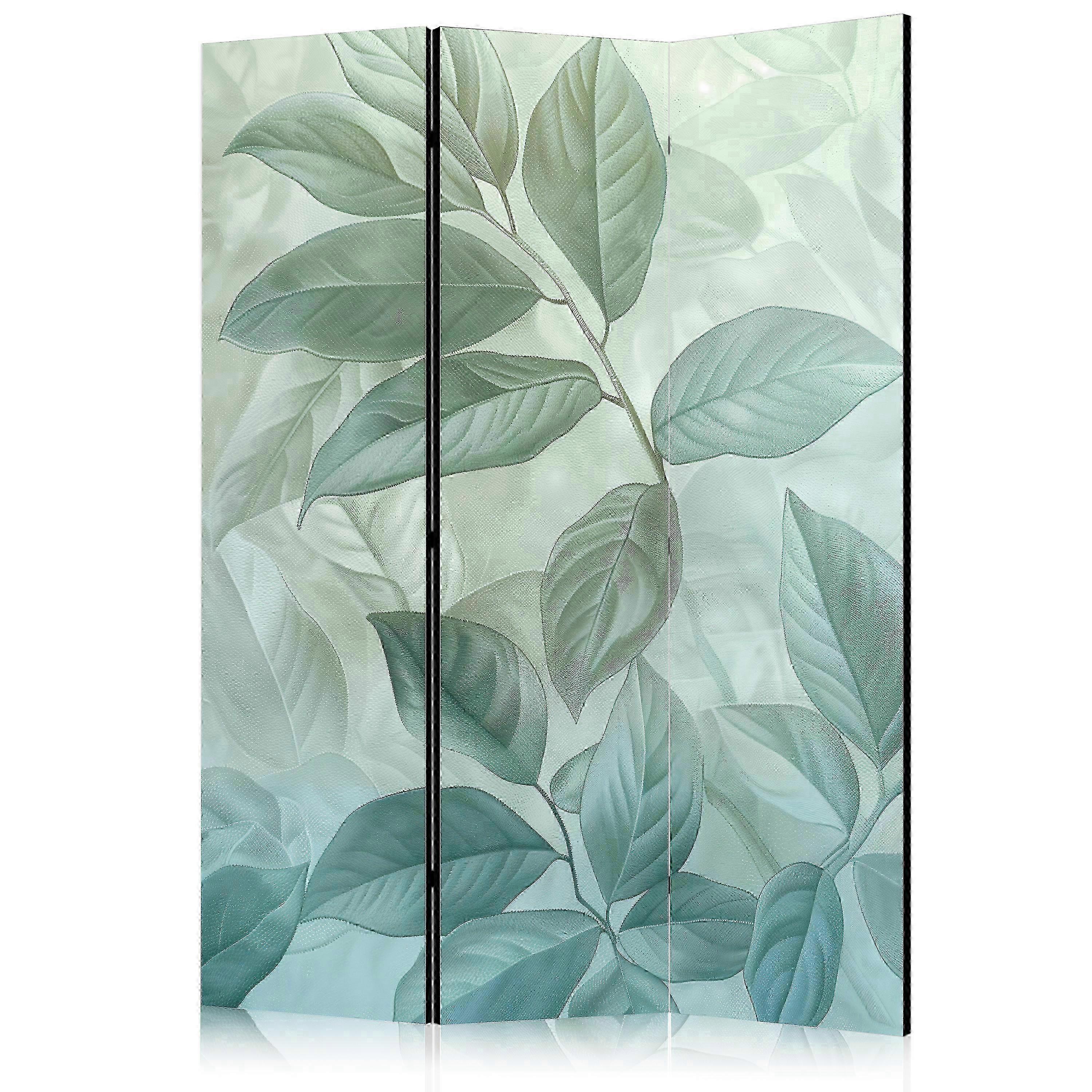Séparateur de pièce - grandes feuilles dans les tons vert-menthe - motif botanique