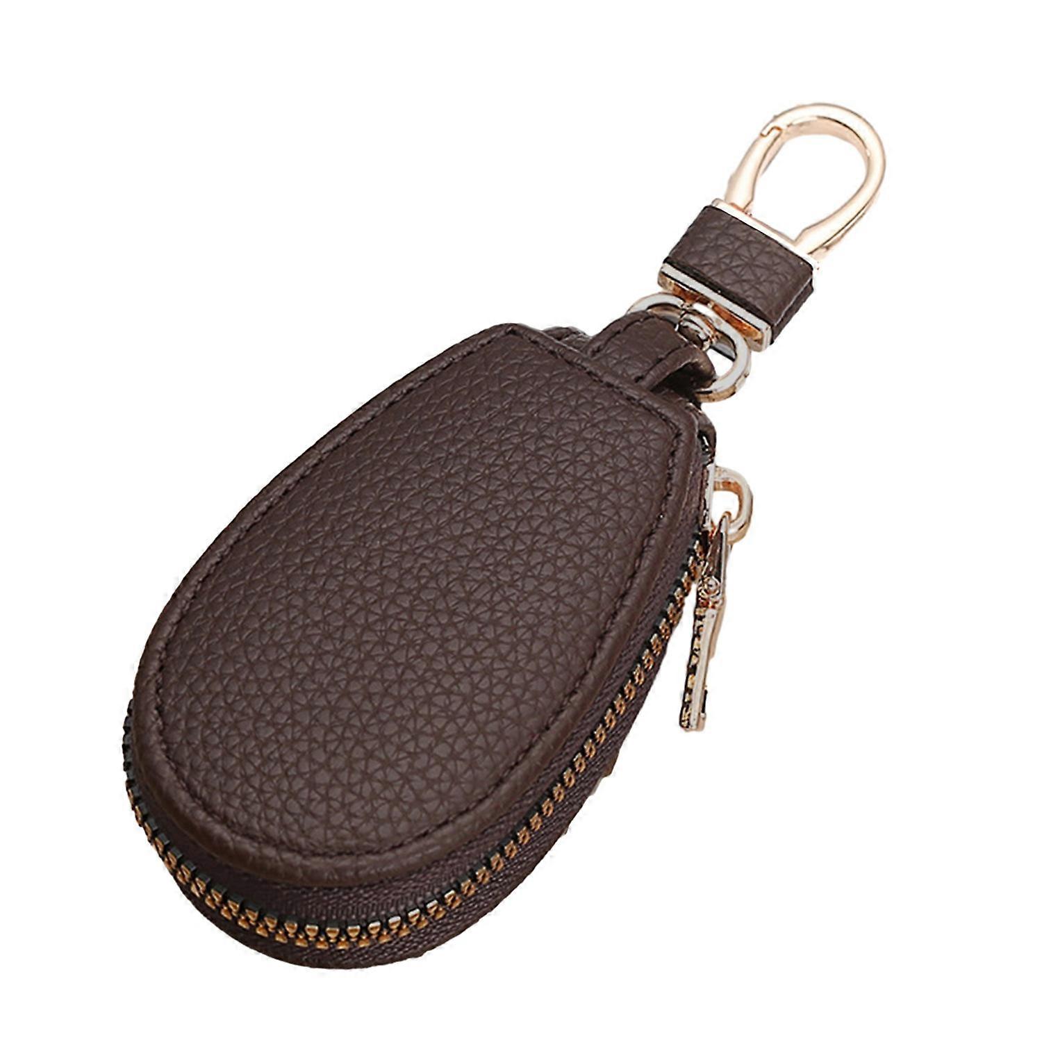 Faux Leather Car Key Case with Hanging Buckle Keyring Chain Portable Remote Key Fob Holder Zipper