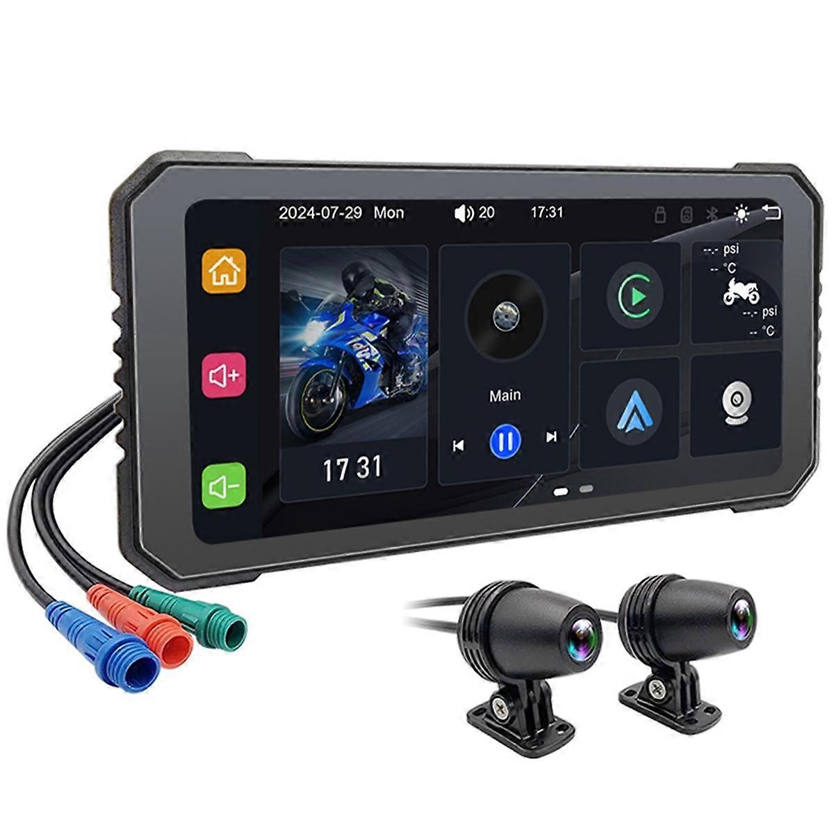 6.25 Inch Motorcycle DVR Wireless CarPlay for Android Auto GPS Navigation Monitor Bluetooth Waterproof Touchscreen