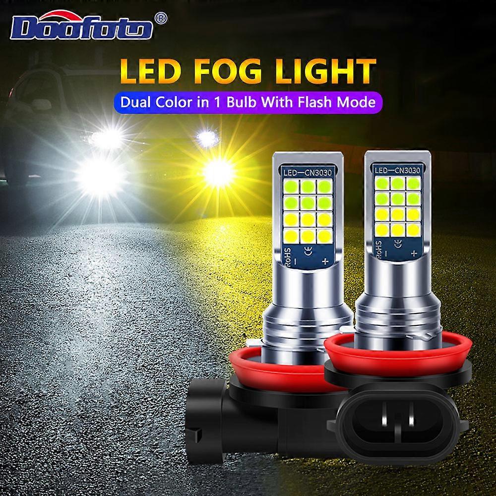 2PCS Strobe billys Tåkelys H8 h11 LED 9005 9006 881 Auto Dagtid Running Flash Driving Bulb Hvit Gul