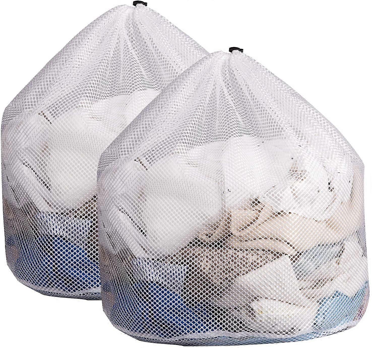 2 Pack White Mesh Laundry Bags, 31" X 24" Sturdy Drawstring Net Bag Heavy Duty, Extra Large Laundry Bags For Delicates, Garment Laundry Mesh Bag For F