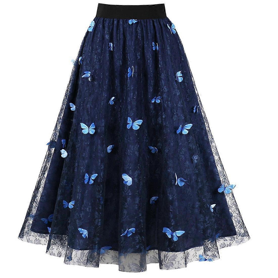 Women’s Swing Skirts Gauze Floral Three-dimensional Butterfly Cinched Wasit Double Layered Bottom Dresses Work Office Party Holiday Casual Wear