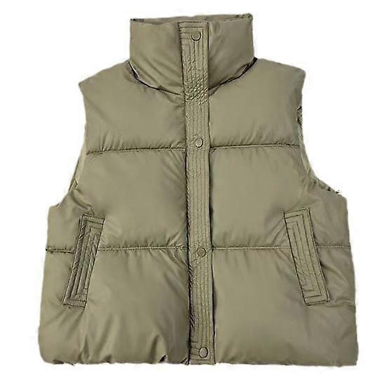 Winter Women Vest Coat Thickened Padded Zipper Closure Stand-up Collar Sleeveless Solid Color Winproof Heat Retention