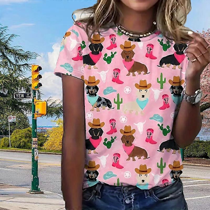 Módní dámské tričko s potiskem kočky a osla Vtipné ležérní tričko s krátkými rukávy s výstřihem do O-krku Letní dámské tričko