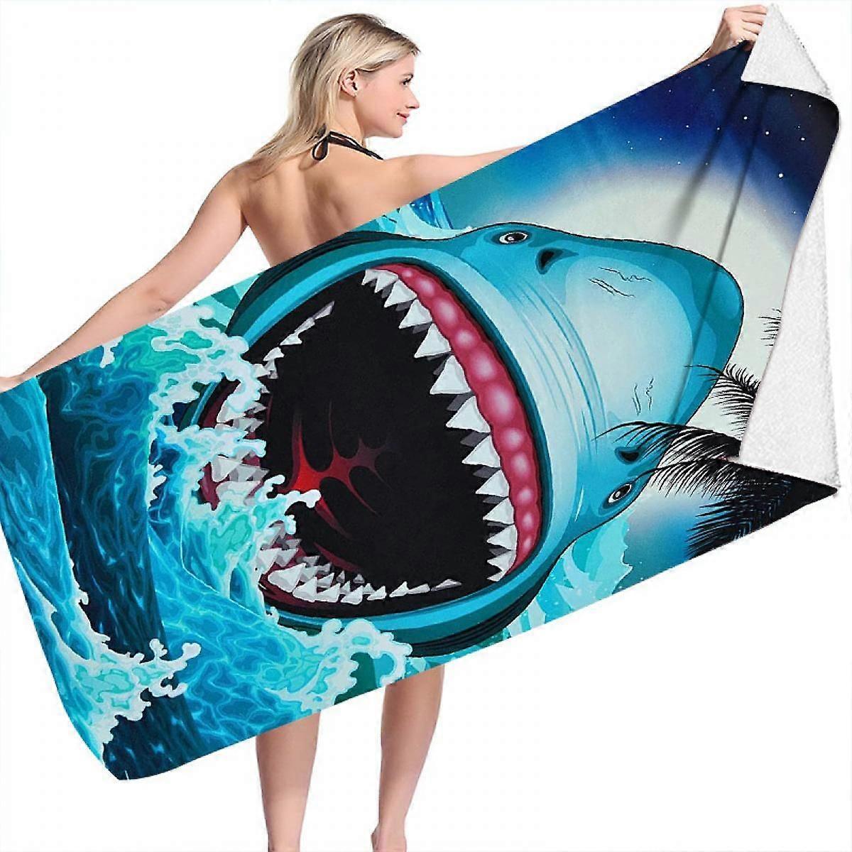 Shark Beach Towel for Boys Shark Bath Towel Print 31" x 63" Pool Towel Super Soft Plush Cotton Towel for Shark Lovers Beach Towels