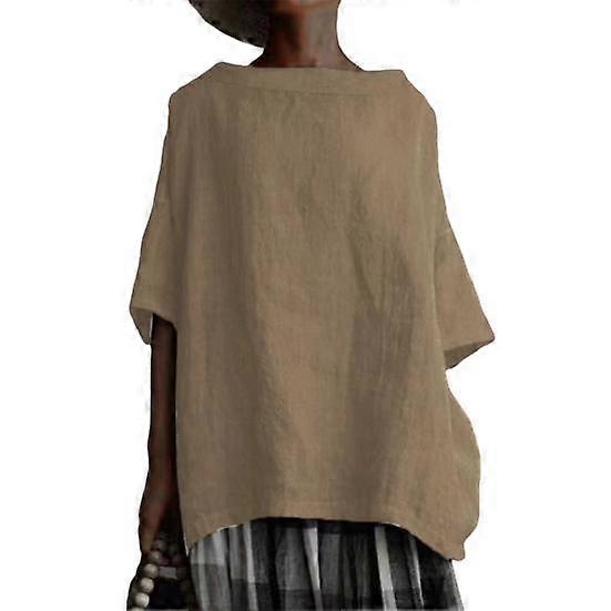 O-Neck Loose Fit Stitching Design Pullover Blouse Casual Half Sleeve Solid Color