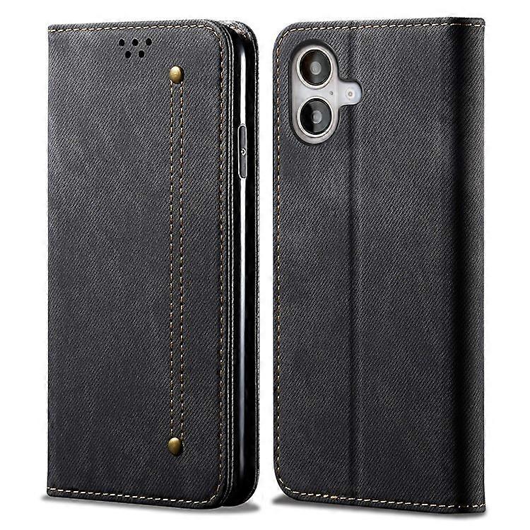 Compatible For iPhone 16 Case Jeans Cloth Texture Anti-Scratch Leather Stand Phone Cover