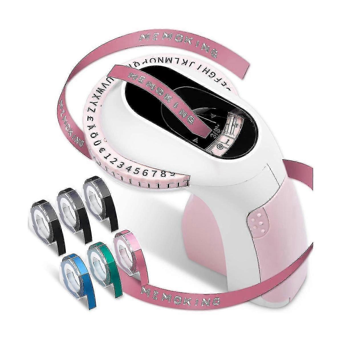 unique Embossing Label Maker E975 3d Embossing Label Printer Machine With 6 Rolls Emboss Tapes, Handheld Embosser, Pink-B7