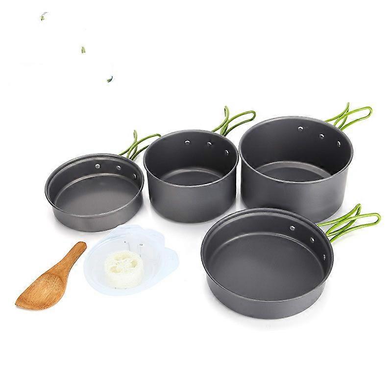 10件户外餐具套装锅露营2-3便携式露营烹饪炉锅碗瓢盆套装铝制厨房锅炉用具