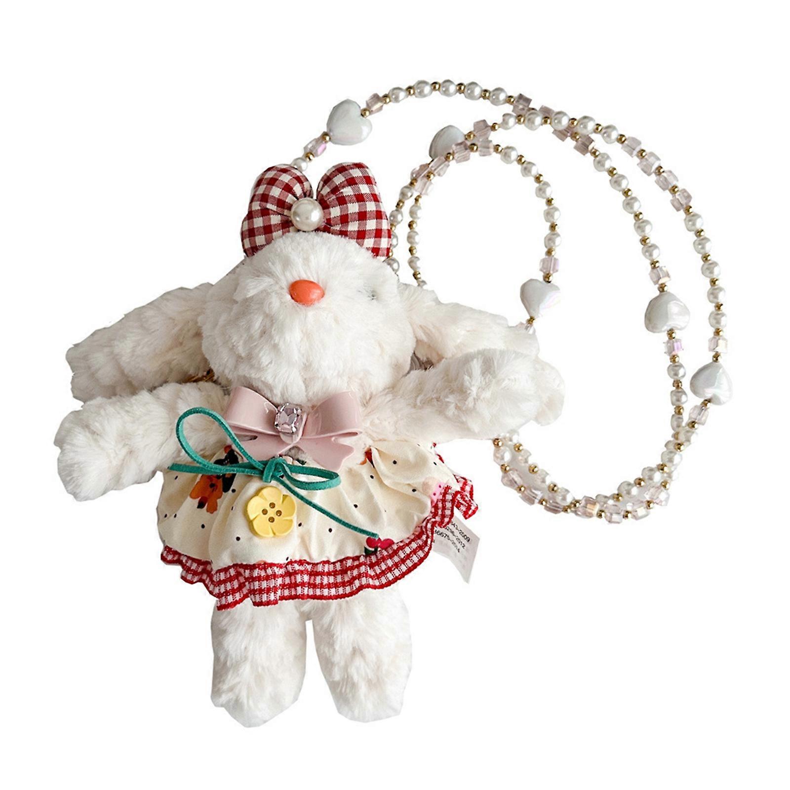 Versatile Rabbit Keyring Decoration Eye Catching Rabbit Doll Pendant Soft Plush Key Accessory for School and Travel Red