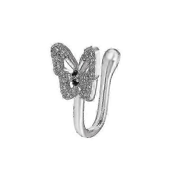 Faux Silver Butterfly Dangle Ring - Elegant Jewelry Accessory