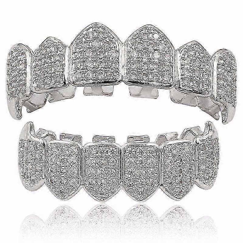 Silver Plated Teeth Grills Top Bottom Mouth
