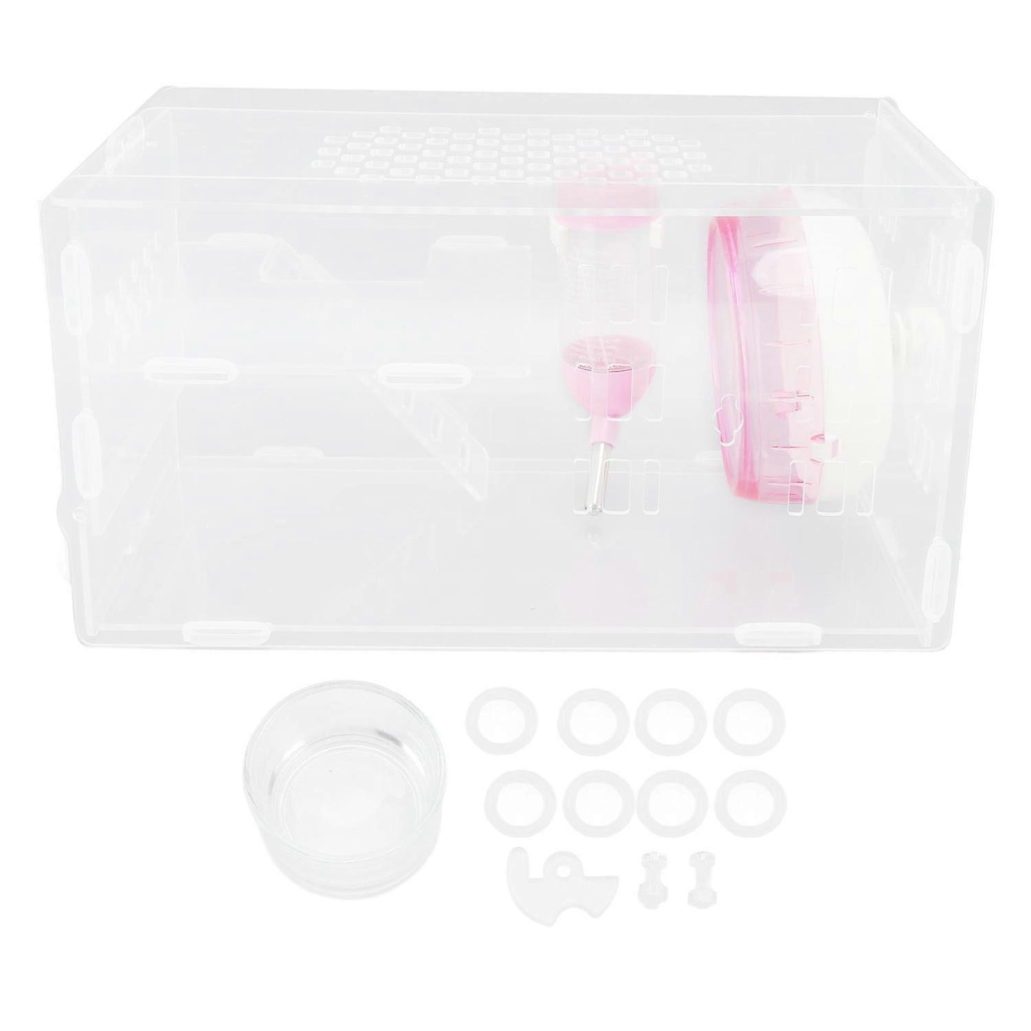 Small Hamster House Acrylic Transparent Silent Wheels Space Saving Portable Multifunctional for Smal