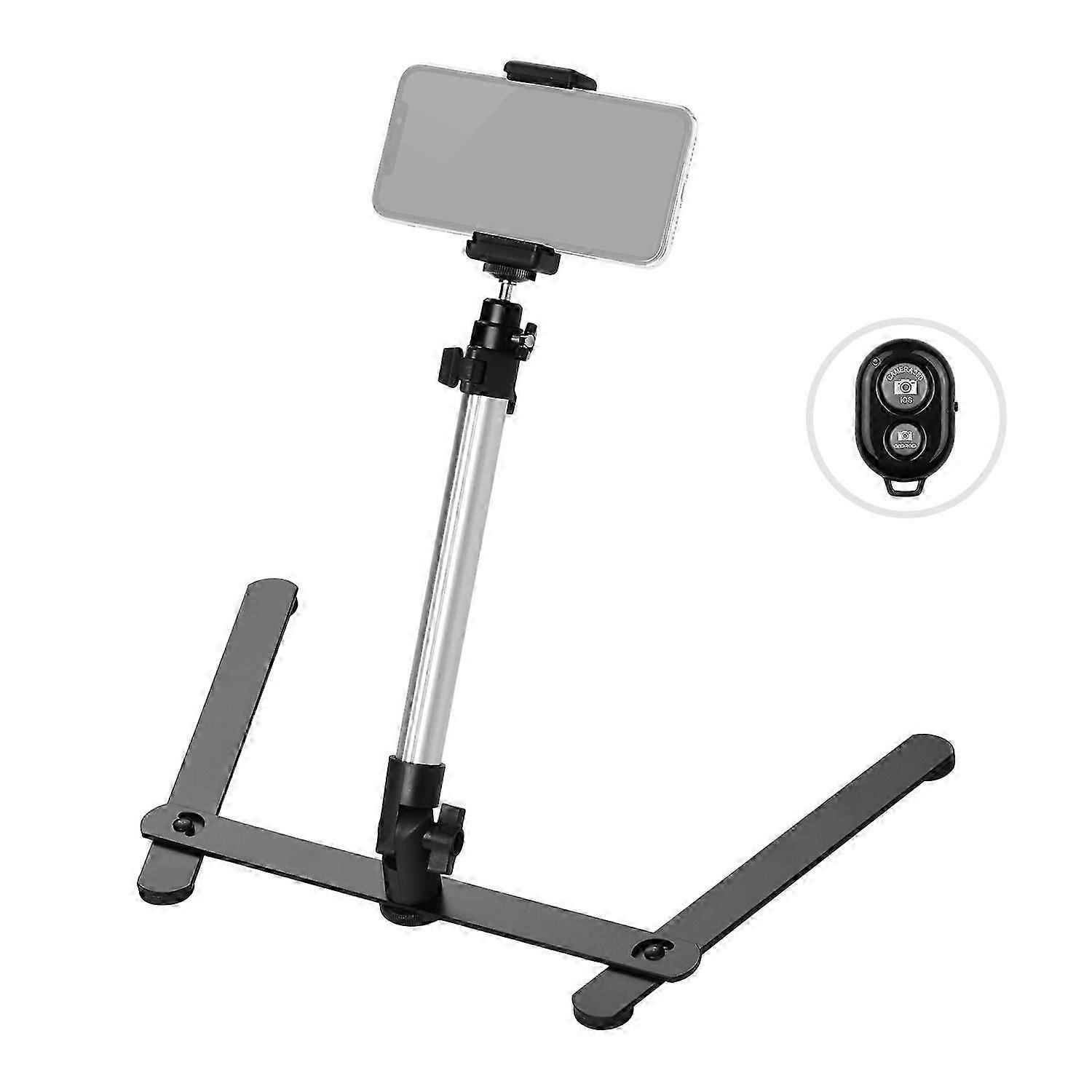 Photography Copy Stand Tabletop Phone Livestreaming Stand Kit with Adjustable Phone Holder Remote Control Overhead Phone Mount Stand Tabletop Monopod