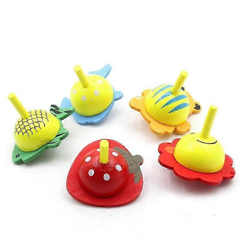 6pcs Random Wooden Toys Creative Cartoon Animal Fruit Wooden Spinning Top Toy Children Spinning Top Wholesale Fruit Spinning Top Decompression Toy