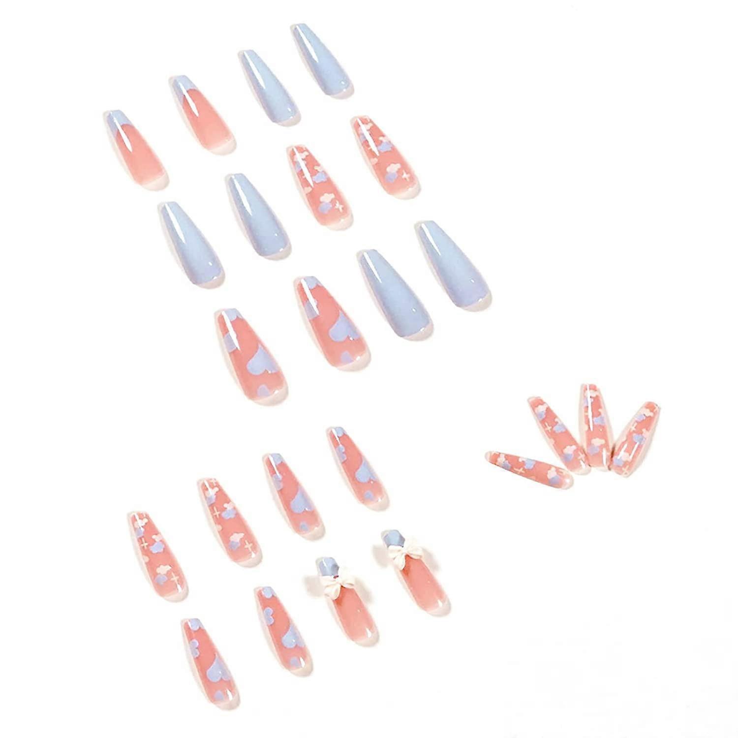 Reusable Gel Nails, Long Coffin Nails Health and Durable Non-Toxic Odorless Easy to Trim and File, Includes Glue Strickers, Suitable for Various