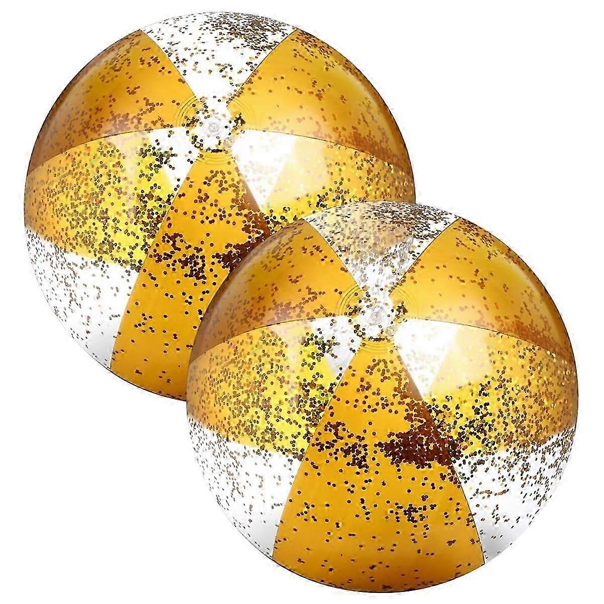 2Pcs 16Inch Inflatable Beach Balls Gold Confetti Pool Balls for Swimming Pool for Adults Summer Birthday Party Gold