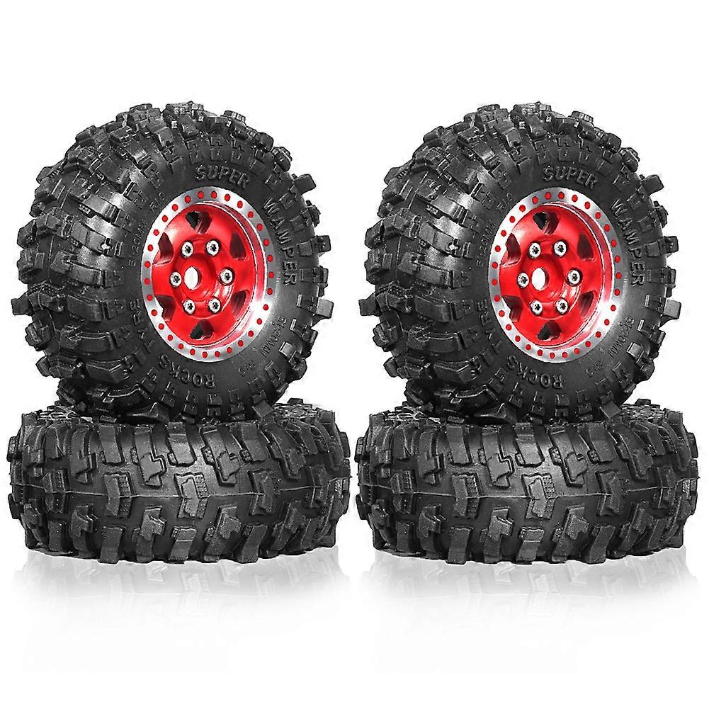 1.0inch Metal Beadlock Wheel Tire Set for 1/18RC Crawler Car Red