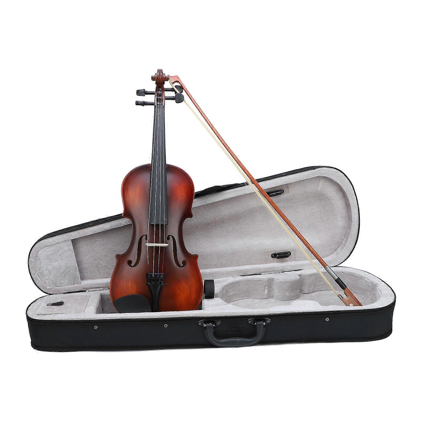 3/4 Violin Set for Beginner Vintage Matte Wooden Violin Kit with Storage Case Bow Shoulder Rest and Mute 