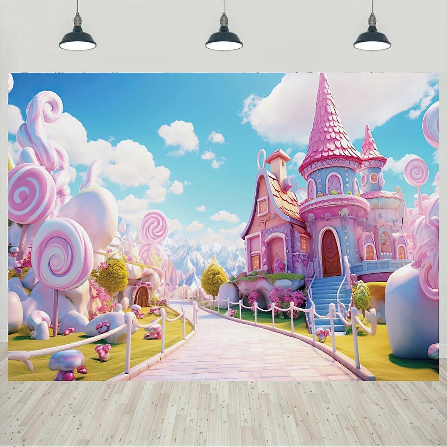 10x8ft Pink Sweet Candy Castle Backdrop for Princess Birthday Party Decorations and Photo Studio Props