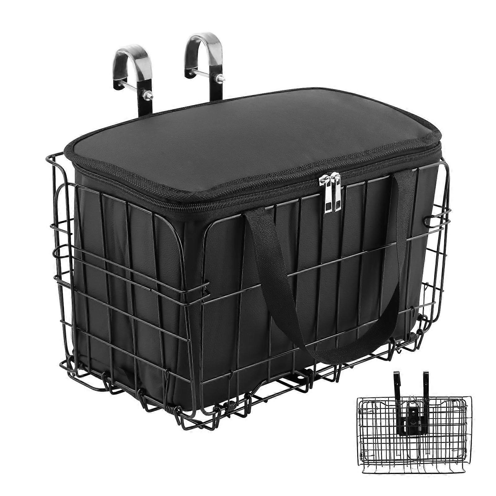 Folding Bike Basket With Removable Liner Bag Detachable Front Basket Folding Rear Basket