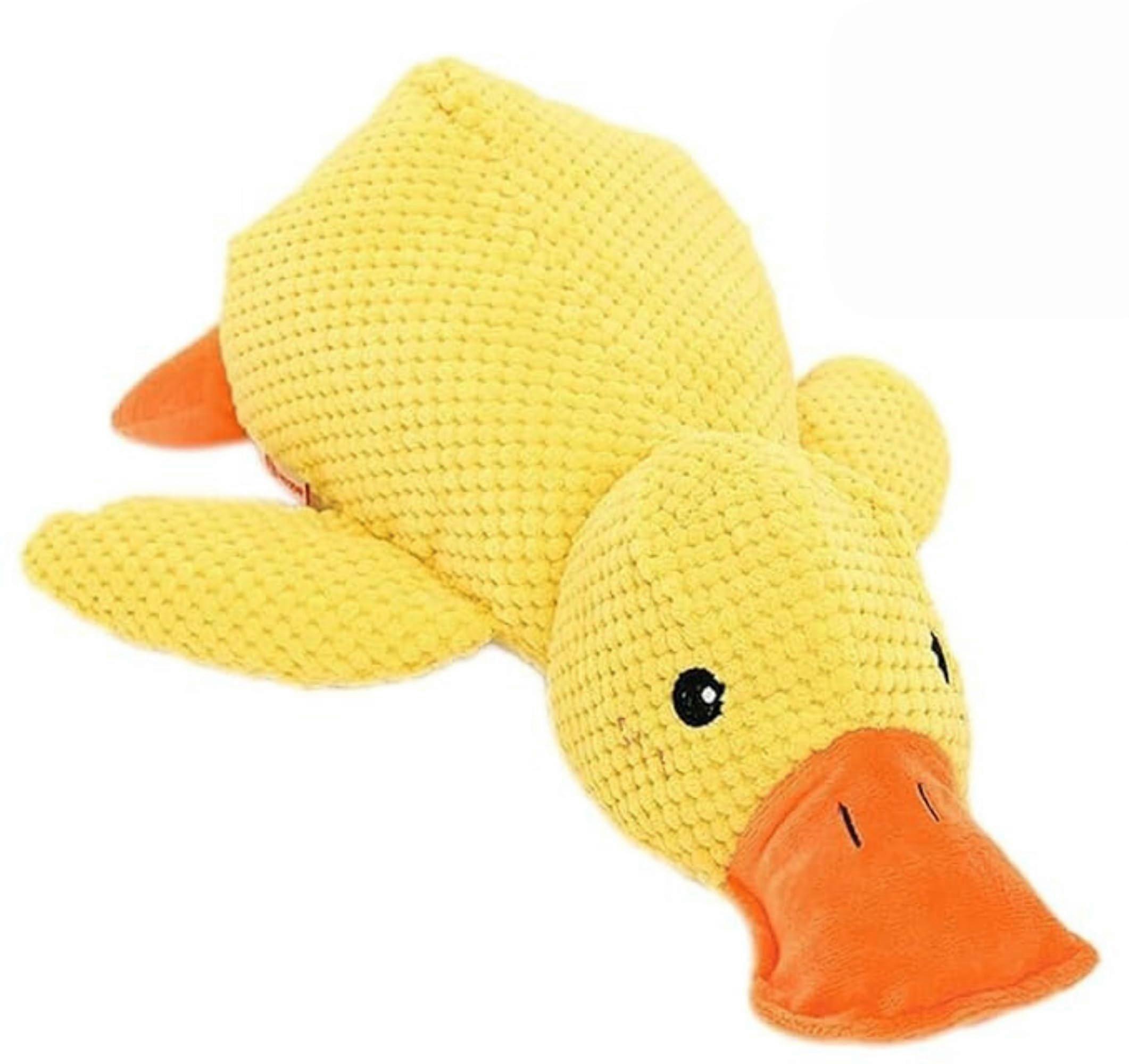 Plush Dog Toys with Squeaker, Durable Large Yellow Duck Chew Toy, Pineapple Plaid Pattern, Calming Companion Pillow