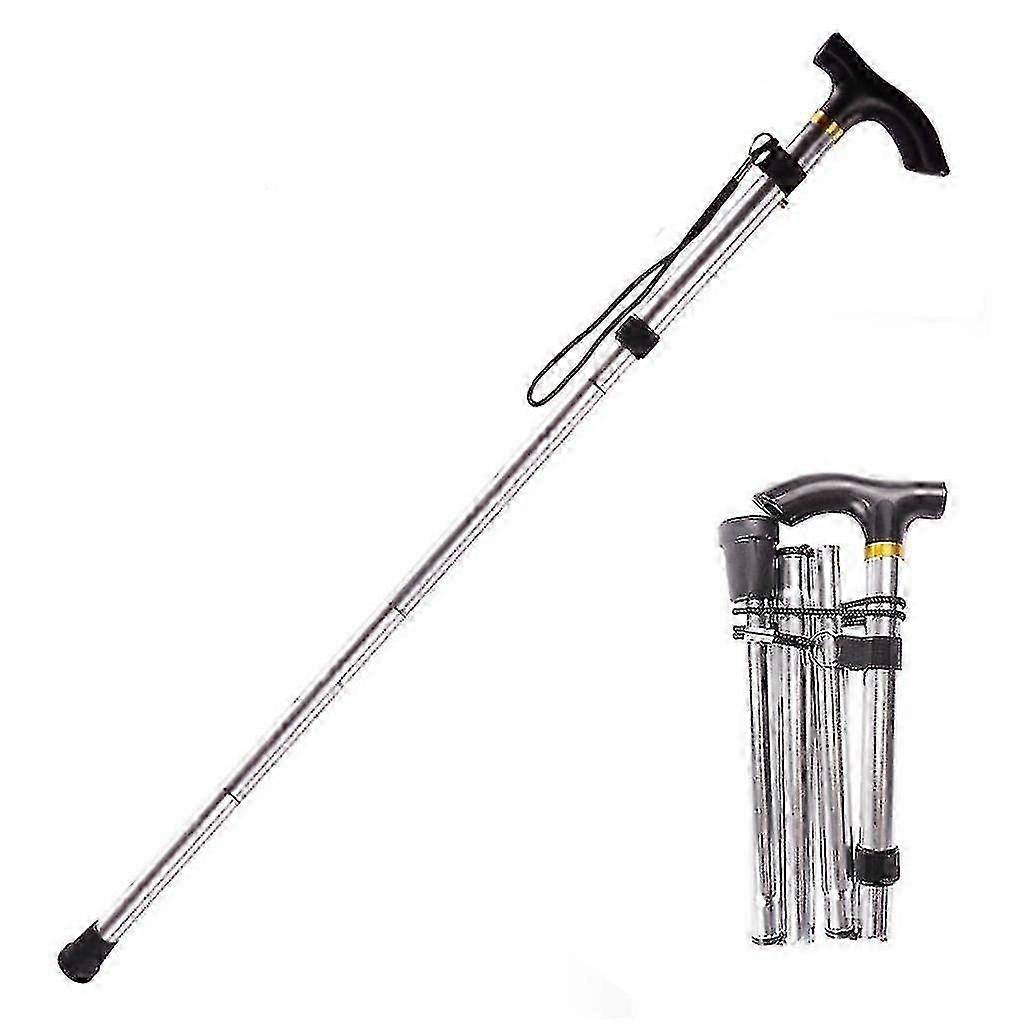 Adjustable Folding Walking Stick Non-ip Base Hiking Trekking Poles Aluminum Alloy Collapsible Cane 1pc