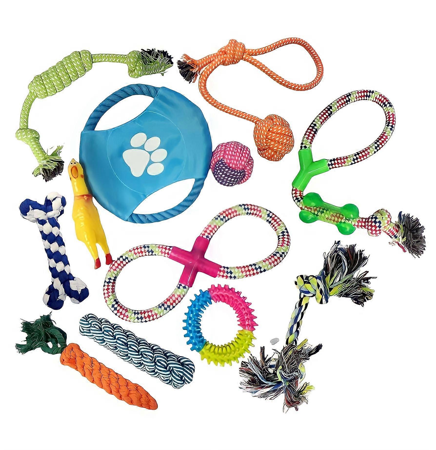 12 Pack Dog Rope Toys for Aggressive Chewers, Squeaky Chicken, Carrot, Rope Ball, and Bone Shapes for Large Dogs