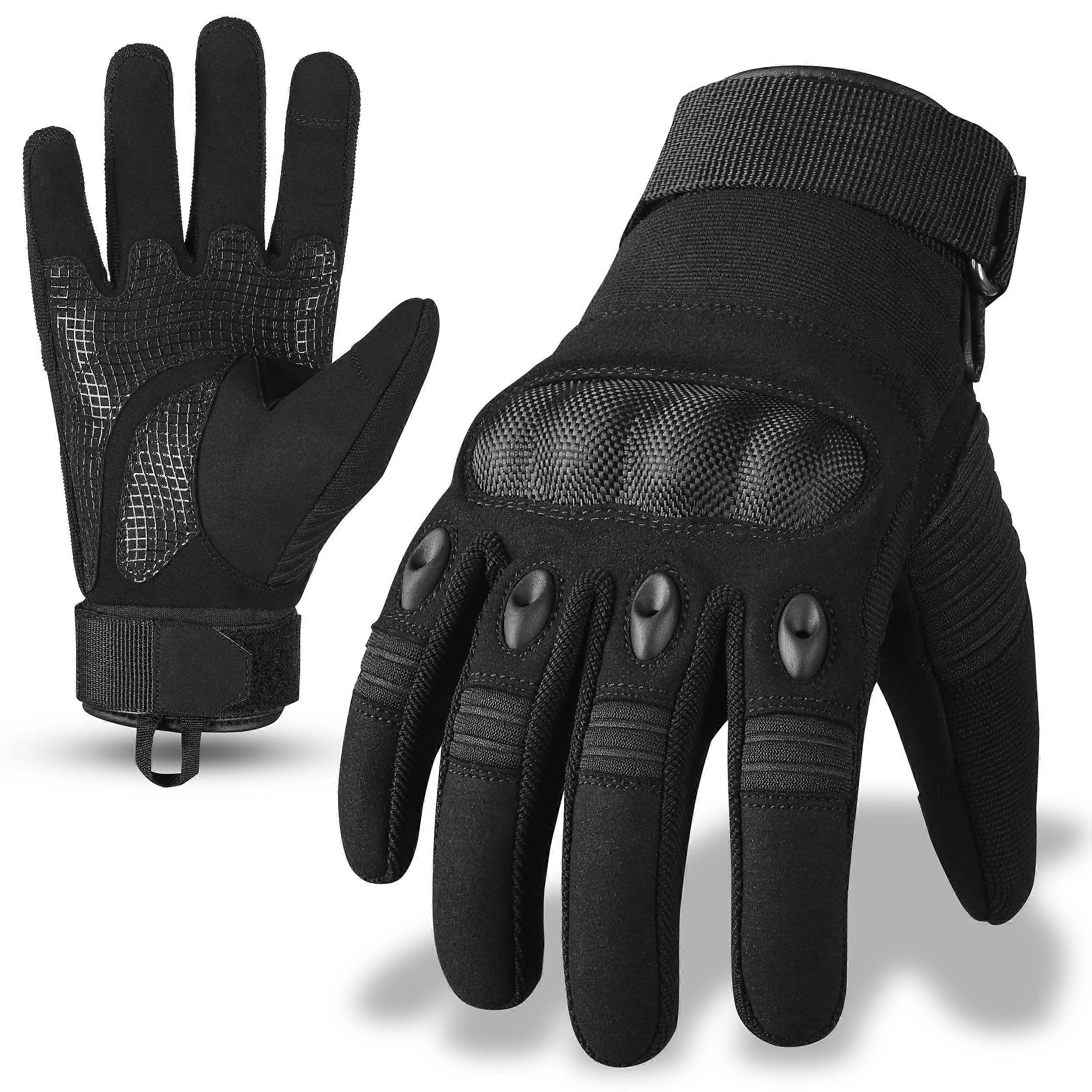 Motorcycle Gloves With Hard Knuckle Black Unisex Touchscreen Compatible Powersport Gloves