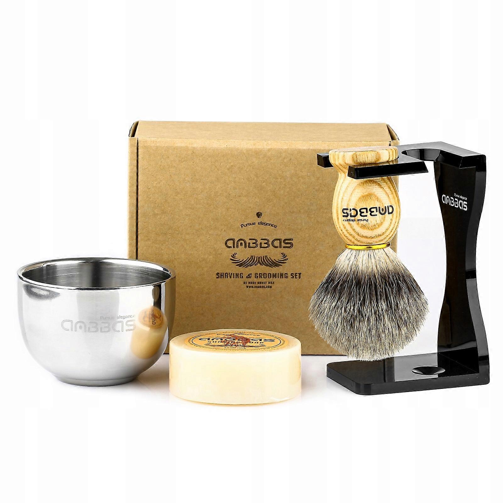 Anbbas Scheerkwast Set 4in1 Dassenhaar+standaard+kom+zeep