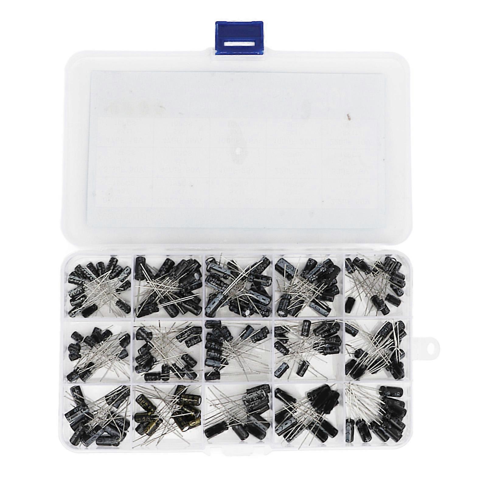 200PCS 15 Value in Line Electrolytic Capacitor Aluminum Capacitor Assortment Box Kit 0.1‑220UF