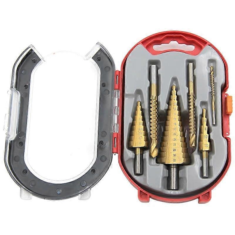 Triangular Handle Straight Groove Ladder Drill Set 4-12/4-20/4-32mm with 3/6/8 Saw Drill 6pc Hole Punching Tools