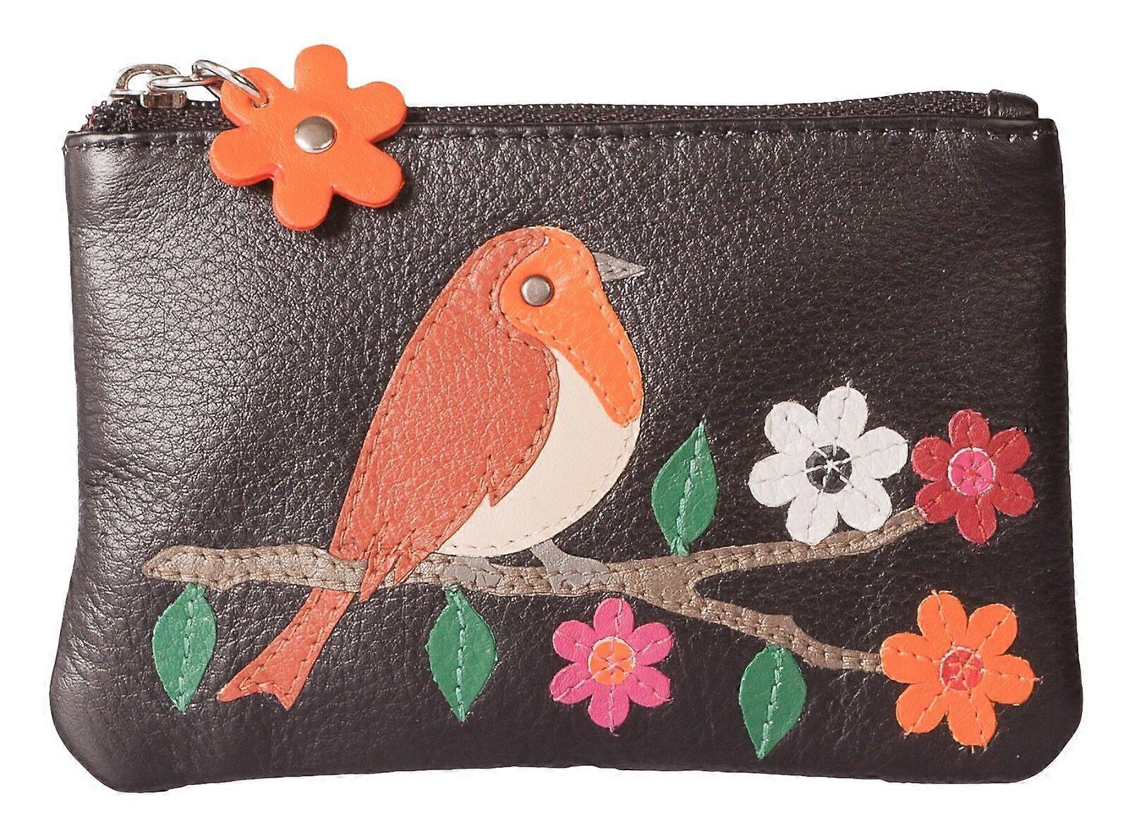 Robin Bird Leather RFID Coin Purse
