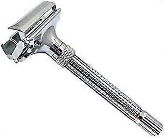 Men's Heavy Duty Long Handle Safety Razor, All Chrome Design with Diamond Pattern, 3 Piece Closed Tooth, Includes 10 Blades