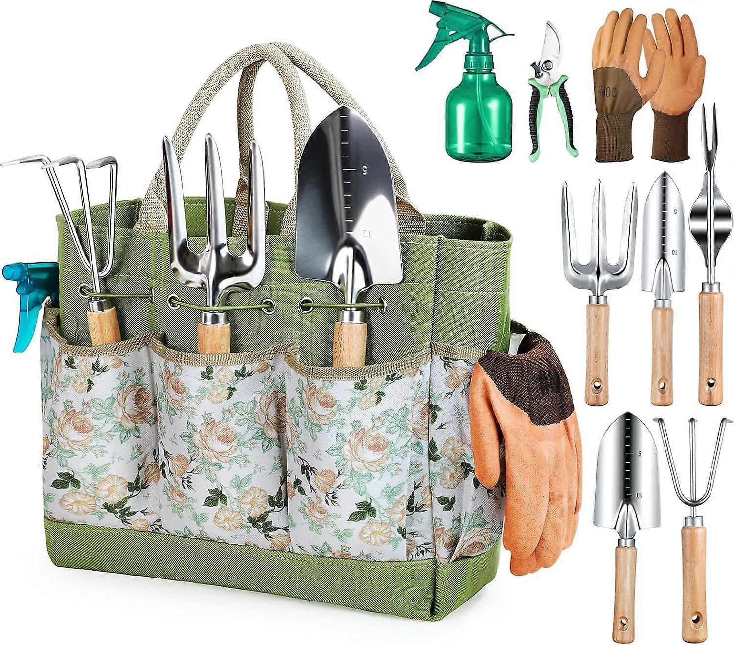 Ensemble de 9 outils de jardinage robustes, modèle 2025, avec sac de rangement élégant et durable, résistant à la rouille.