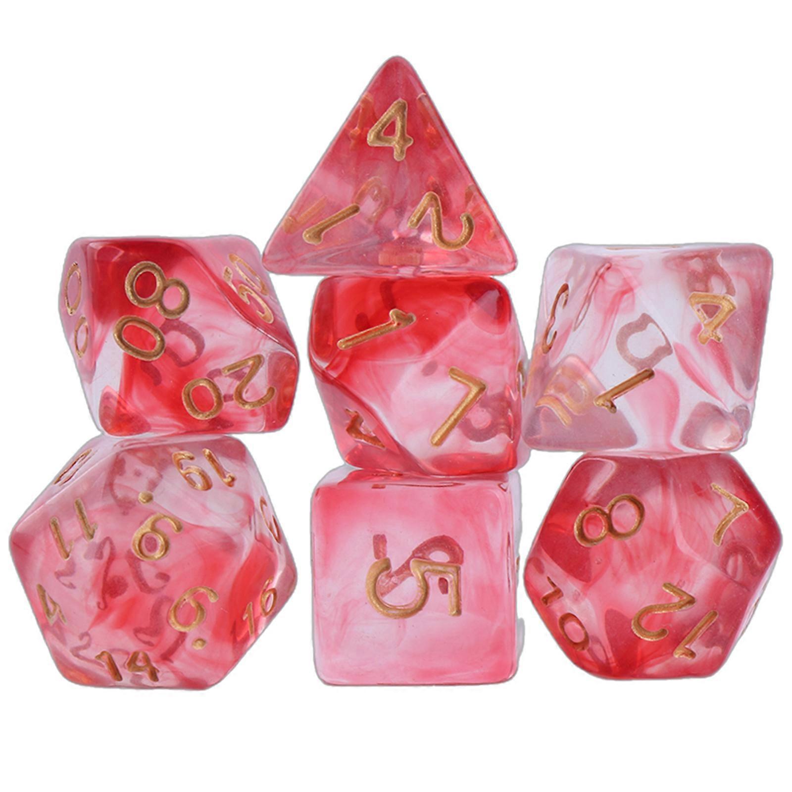 7Pcs MultiSided Acrylic Dices Polyhedral Dices Colorful Clear Table Game Dices Entertainment Toy Easy to Read Number  Glowing red gold oil
