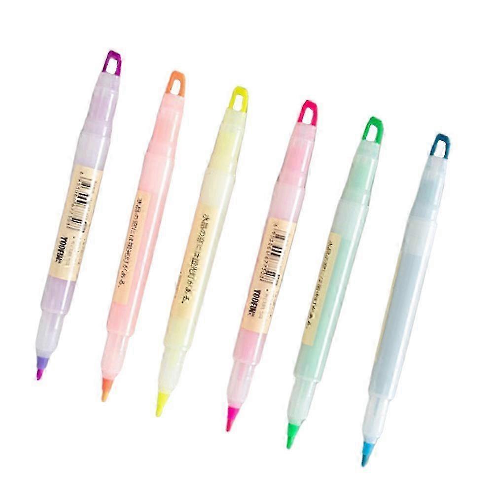 6PCS Double Ended Highlighter Colorful Fluorescent Marker Pen Stationery Supplies for Office School