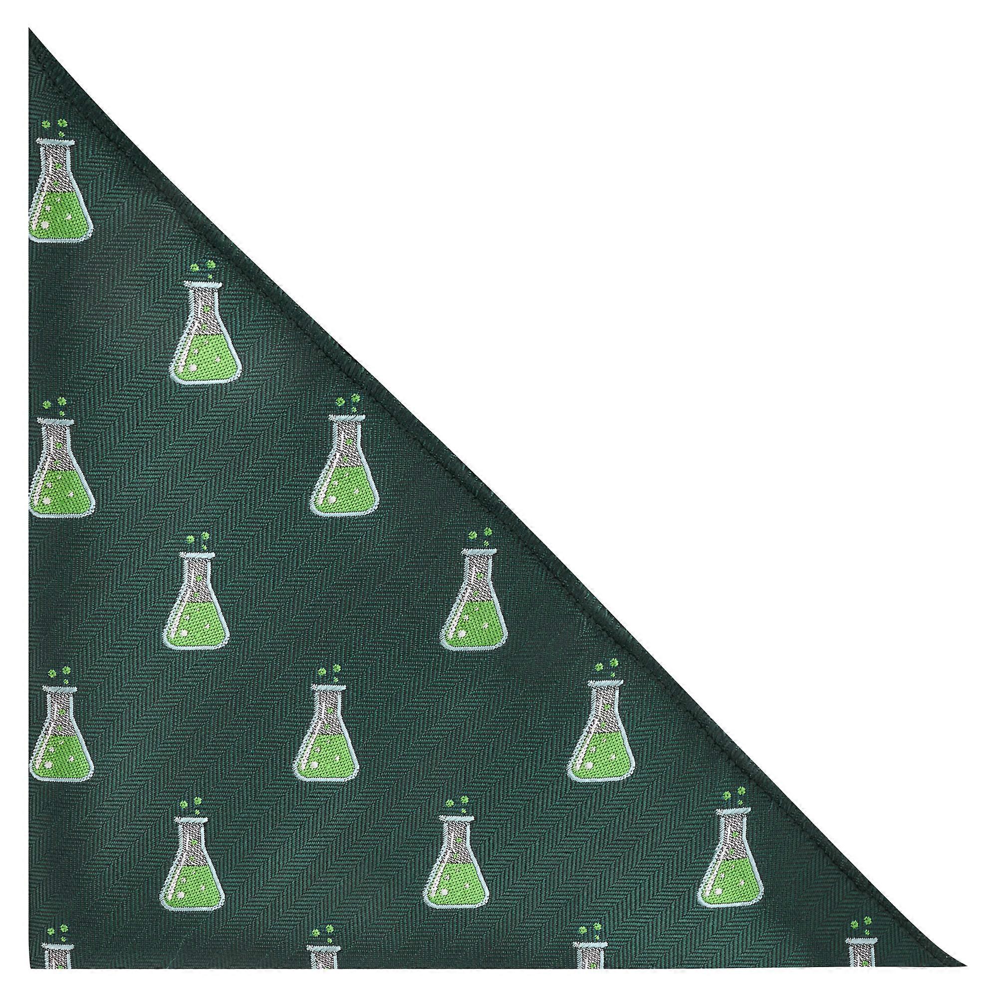 Dark Green Science Conical Flask Herringbone Pocket Square