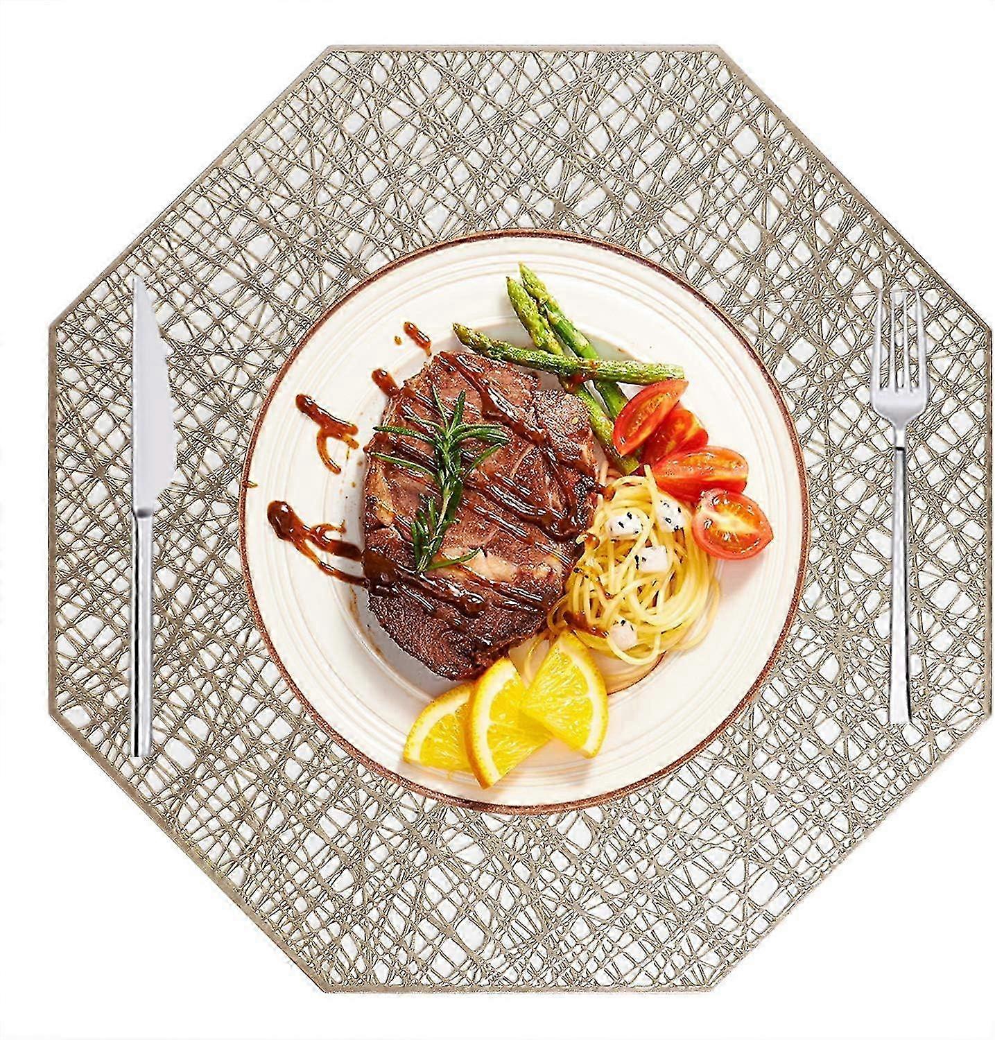 Set de 6 sets de table en PVC doré - Vinyle lavable, antidérapant résistant à la chaleur pour table à manger