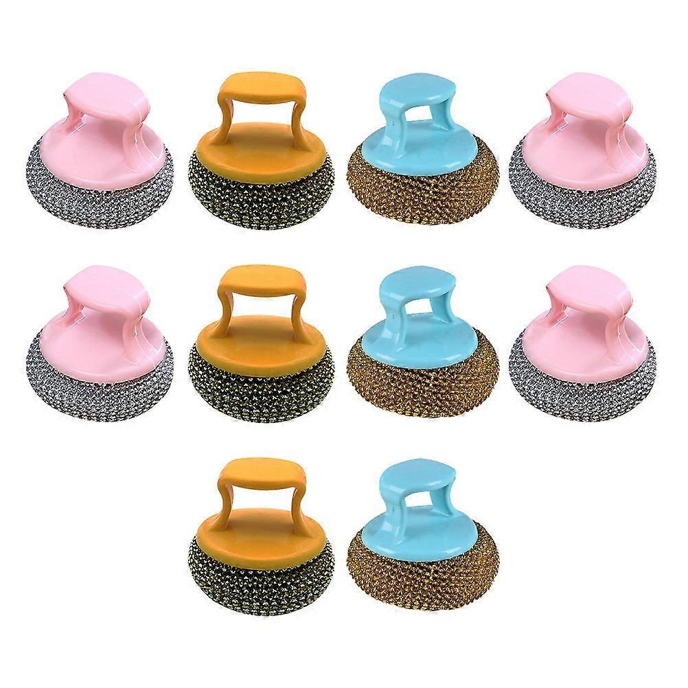 Portable Steel Wire Cleaning Brush Set of 10 Durable Kitchen Scrubber with Handle for Pots Pans and Dishes Slip Design Easy Cleaning