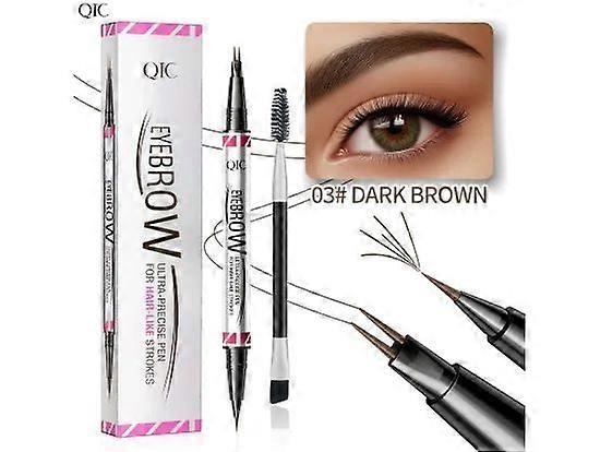 Eyebrow Pen, Brow Pencil 2-in-1 Dual-Ended Microblading Eyebrow Pencil with Micro-Fork-Tip & Precise Brush-Tip Crease Natural Hair-Like Brows, Last Al