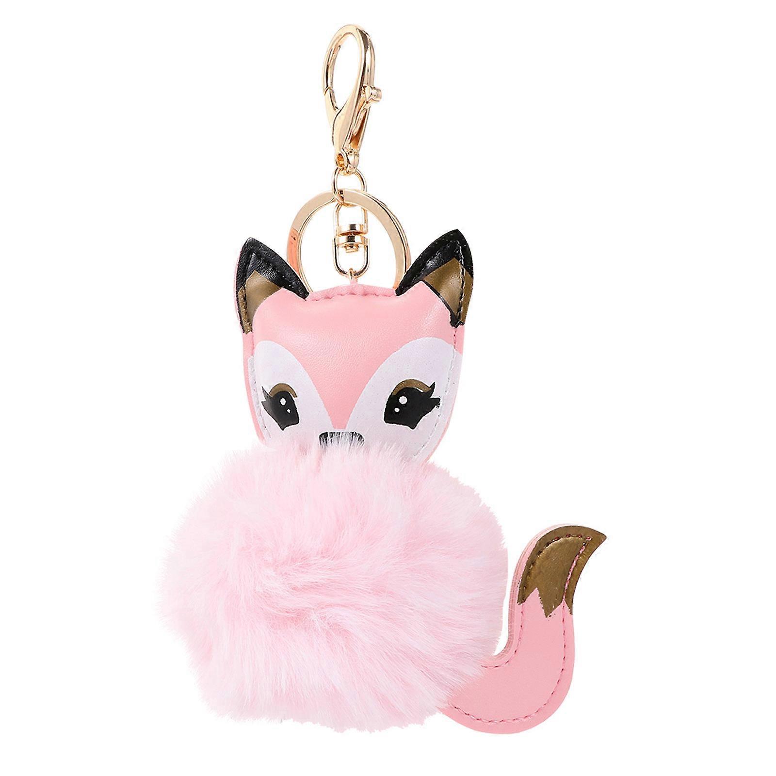 Soft Plush Fox Keychain Bag Pendant Decorative Hanging Ornament for Car Keys Backpacks Handbags Easy Attach Detach Pink Design
