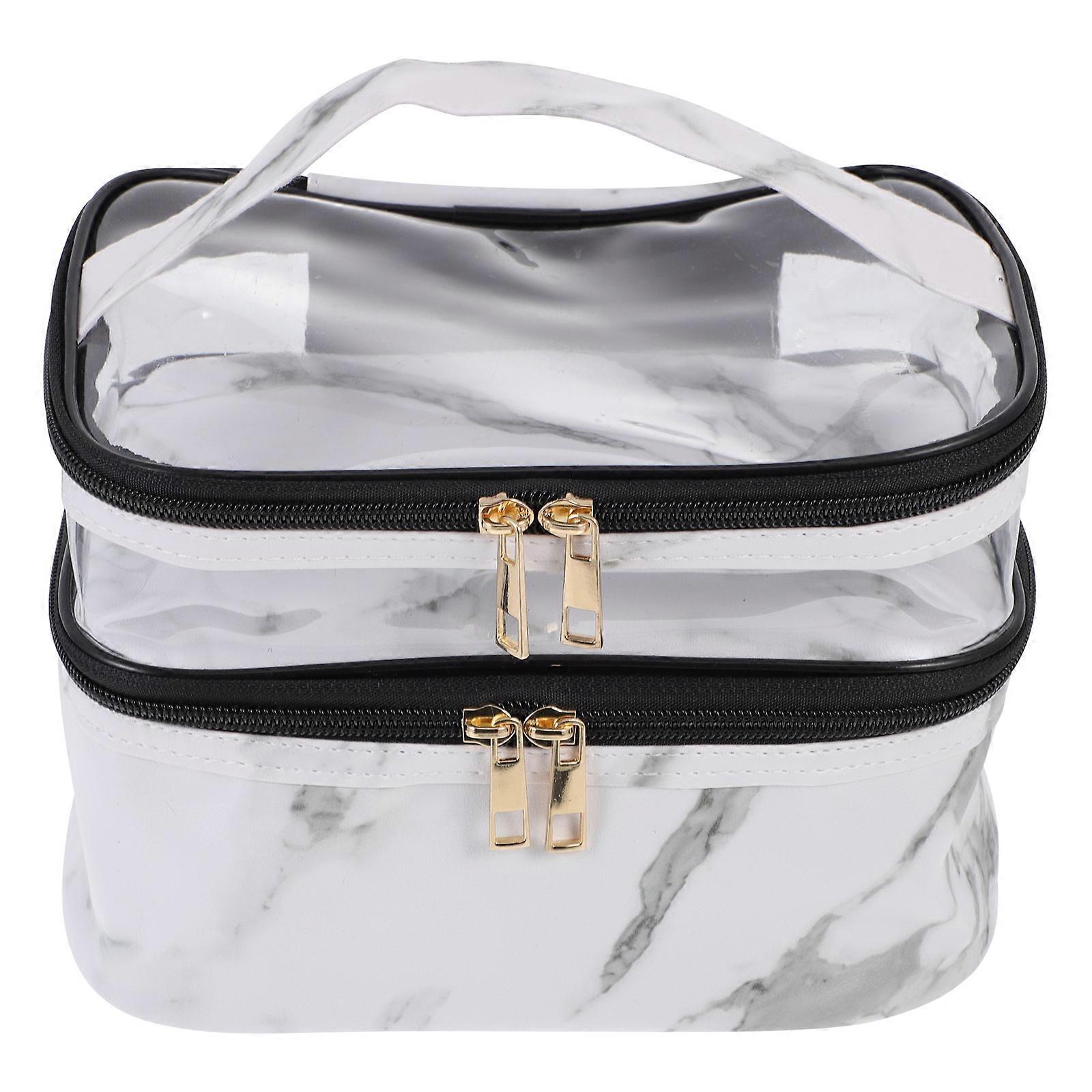 1Pc Creative Double Layers Cosmetics Bag with Handle for Makeup Storage