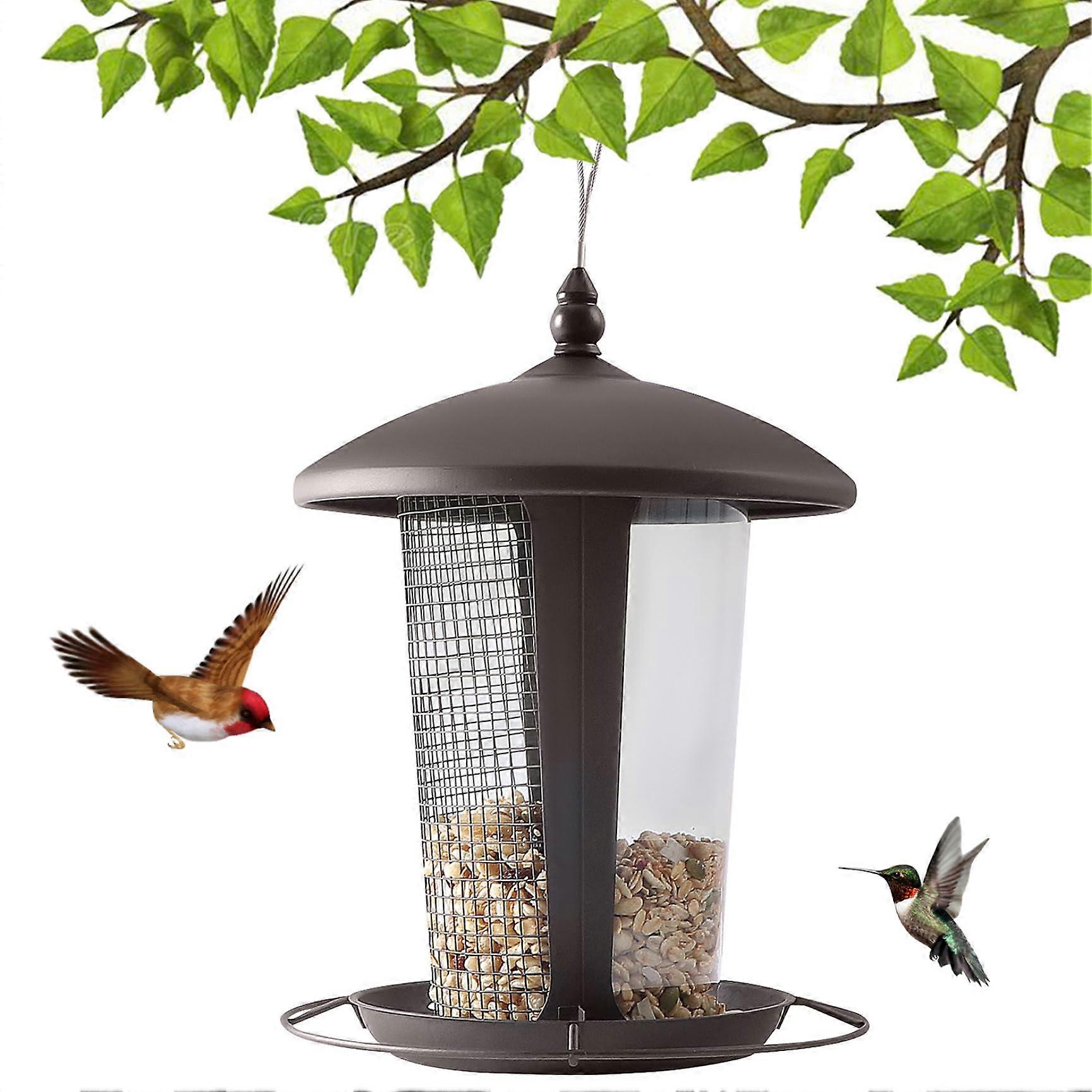 Bird Feeder for Outdoor Use, 2-in-1 Hanging Rainproof Squirrel-Proof Bird House with Drain Hole and Rotation Lock