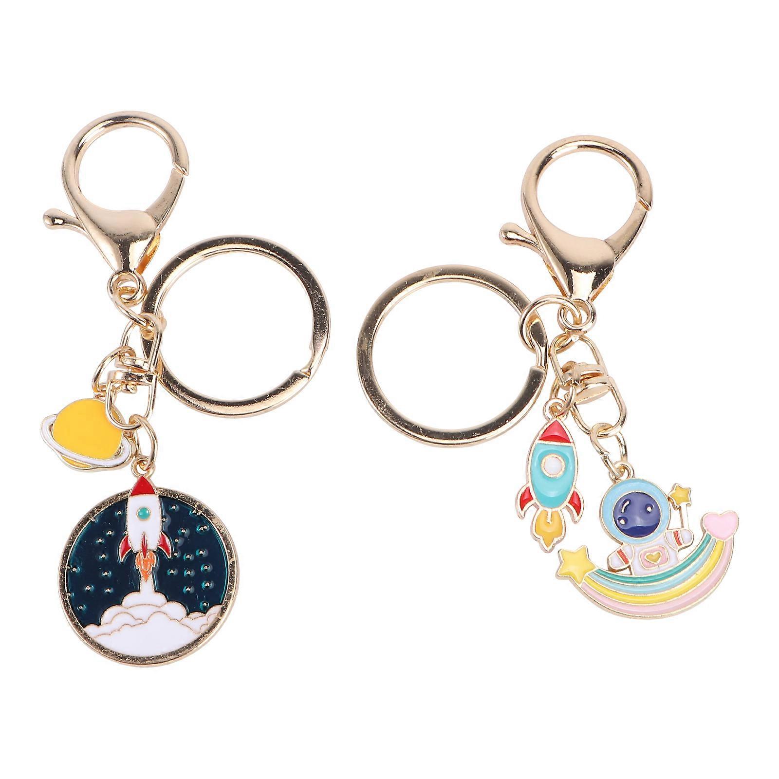 Keychain Decorations Elaborate Key Chains Cartoon Design Daily Use 9x9cm Zinc Alloy Ornament 2Pcs
