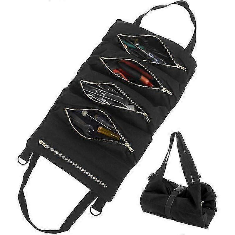 Tool Bag With 5 Zippered Pockets, Portable Canvas Tool Bag, Tool Roll Auto