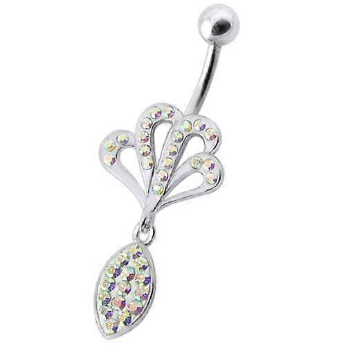 Fancy Jewelled Rasta Coloured Belly Ring With Dangling Pot