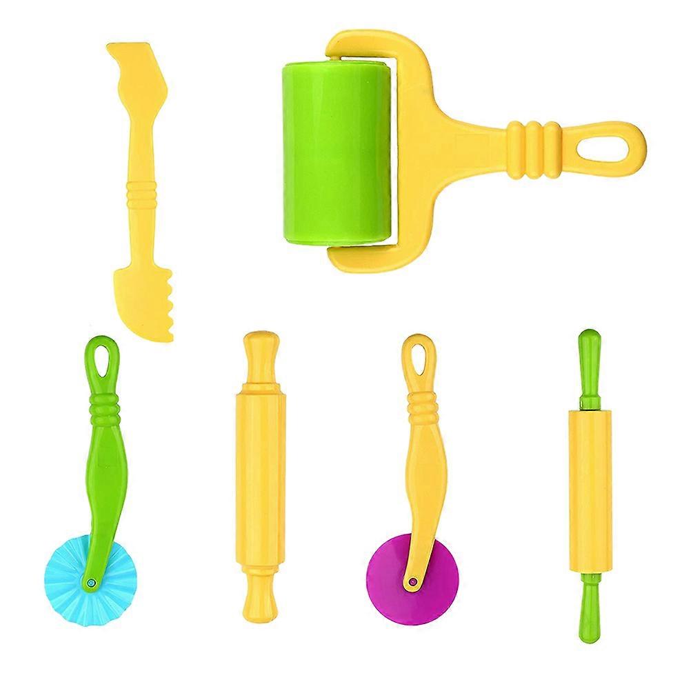 Știucitor de lut Multifuncțional DIY Handheld Roller Plastic Toy pentru copii Copii Meșteșuguri Aplatizare Netezire Lut 6Buc