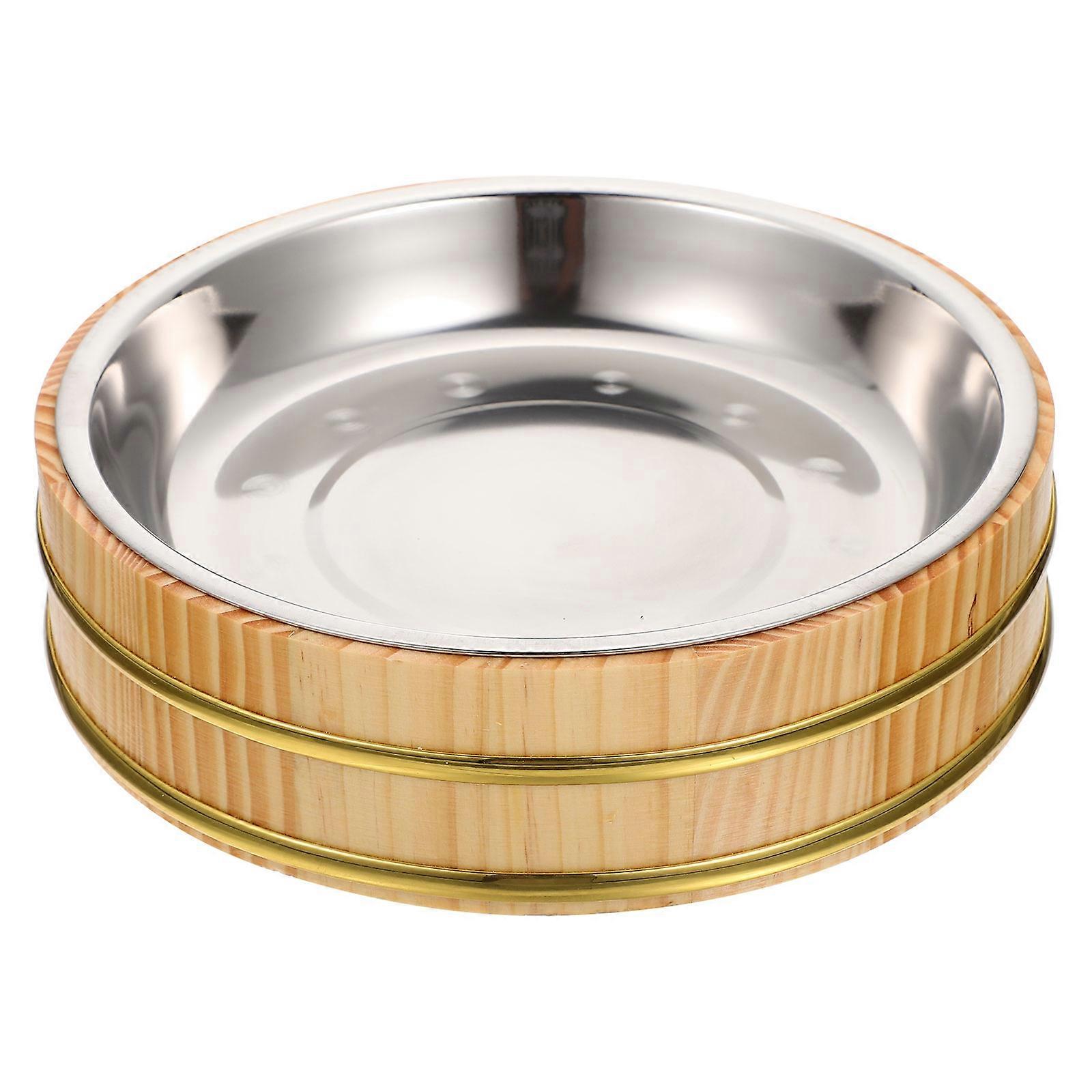 Wood Bucket Sushi Serving Basin Kitchen Rice Container 25.00X24.00X6.80cm Simple Design For Home Users 1Set