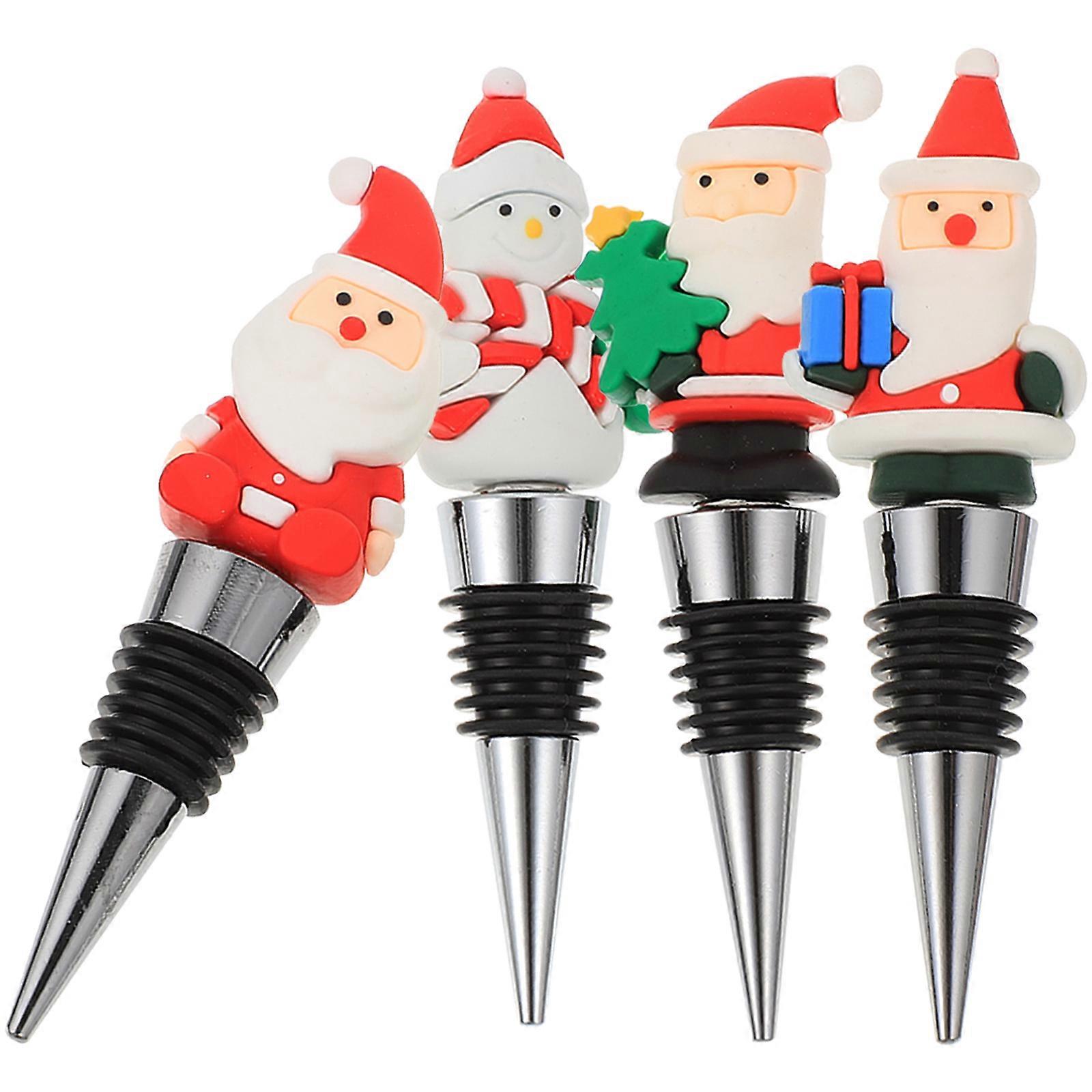 Spiral Design Santa Claus Shape Christmas Party Beverage Bottle Stoppers 4Pcs